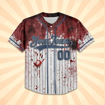 Personalized Blood Stain Blue Halloween Baseball Jersey