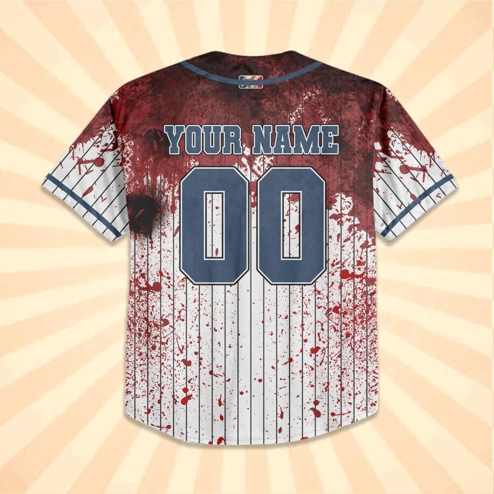 Personalized Blood Stain Blue Halloween Baseball Jersey