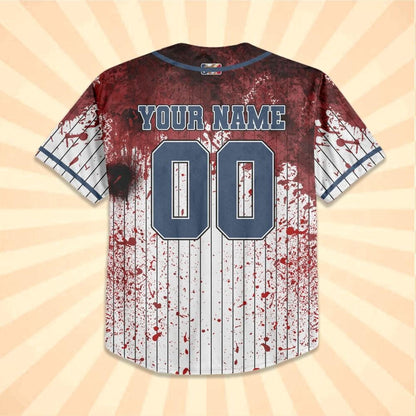 Personalized Blood Stain Blue Halloween Baseball Jersey
