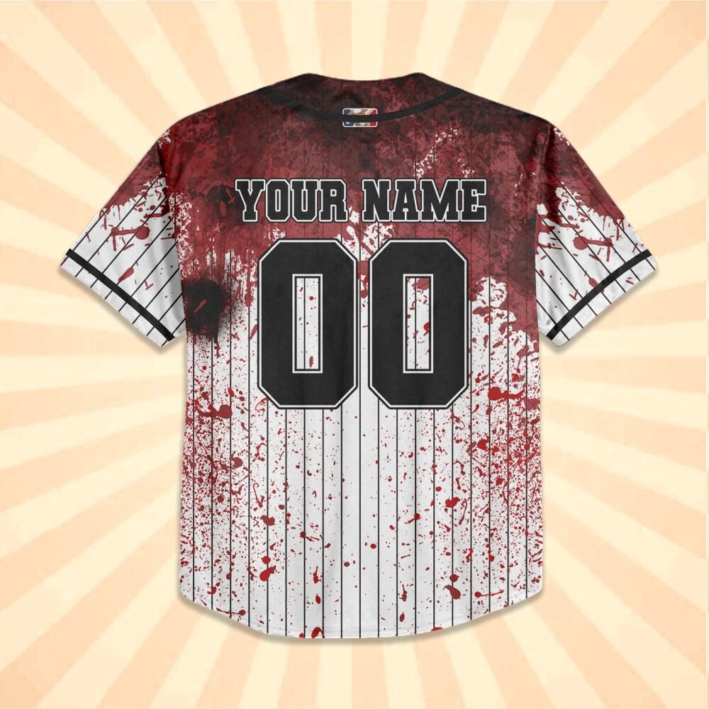 Personalized Blood Stain Black Halloween Zombie Baseball Jersey