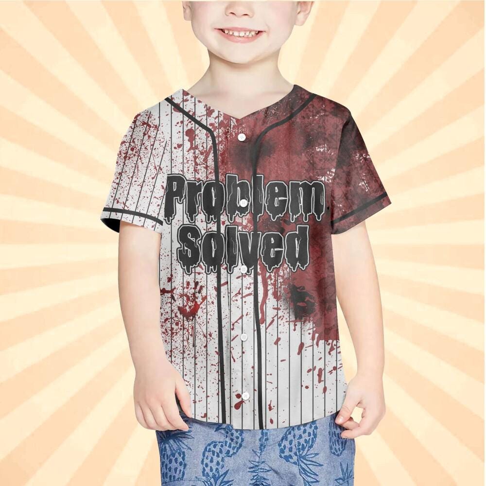 Personalized Blood Stain Problem Black Halloween Baseball Jersey Kid