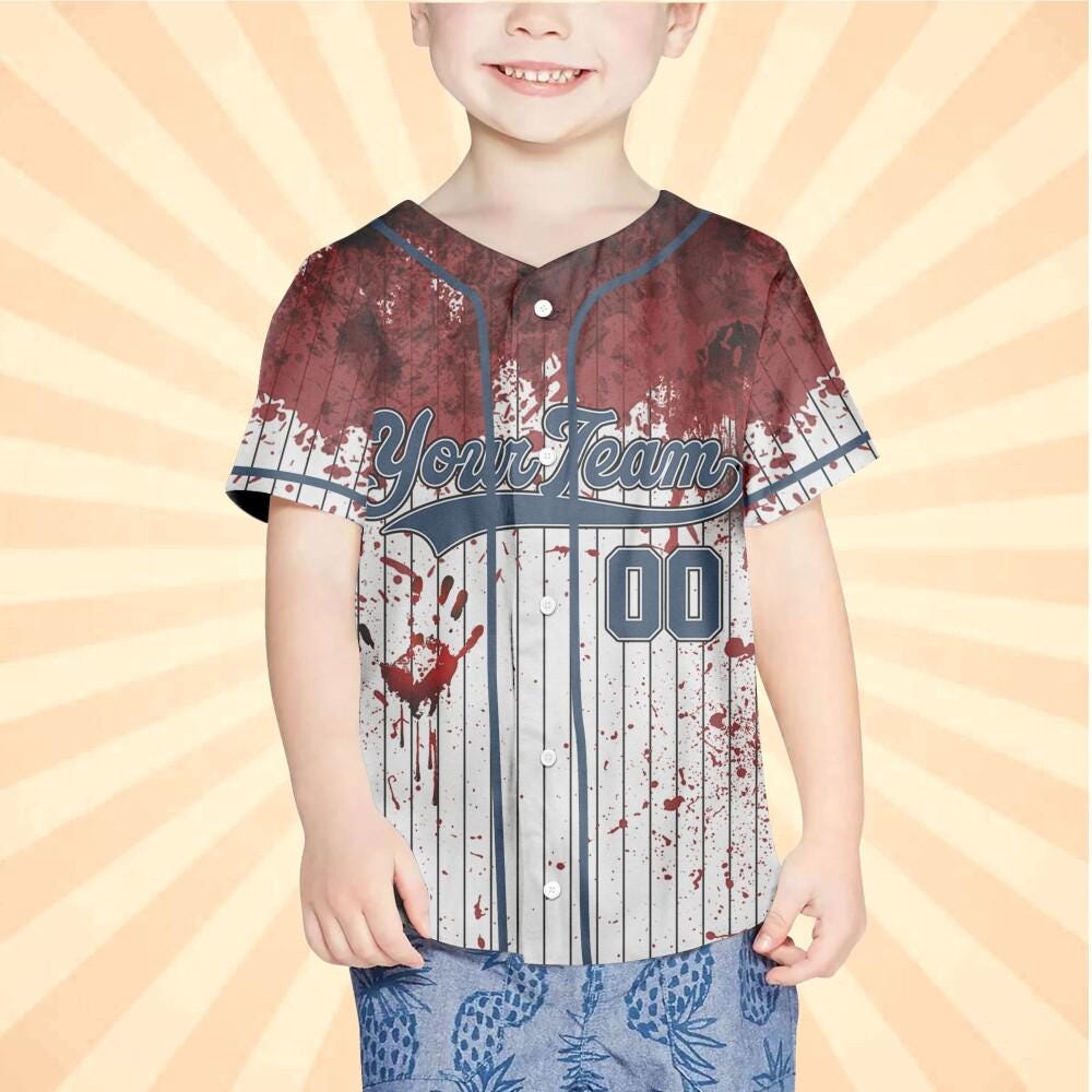 Personalized Blood Stain Blue Halloween Baseball Jersey