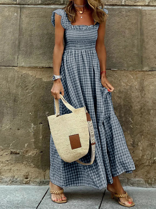 💃 Plaid Ruffle Maxi Dress