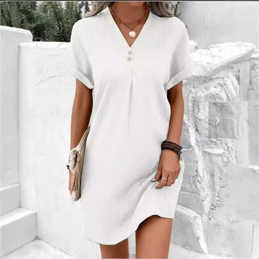 🌞 V-Neck Button Mini Dress – Sexy