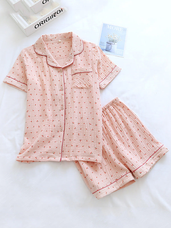 Small Cherry Print Cotton Pajama Set