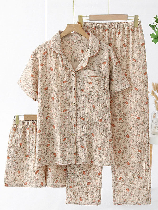 3Pcs Summer Floral Shirt Shorts Trousers Set