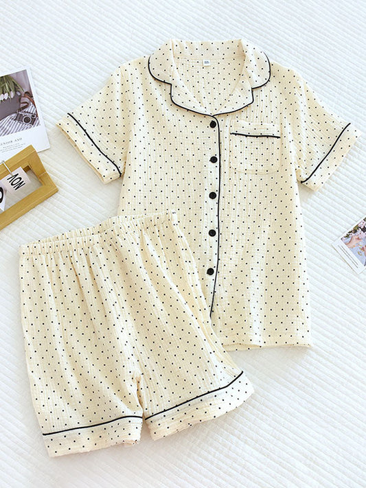 2Pcs Short Sleeve Polka Dots Pajamas