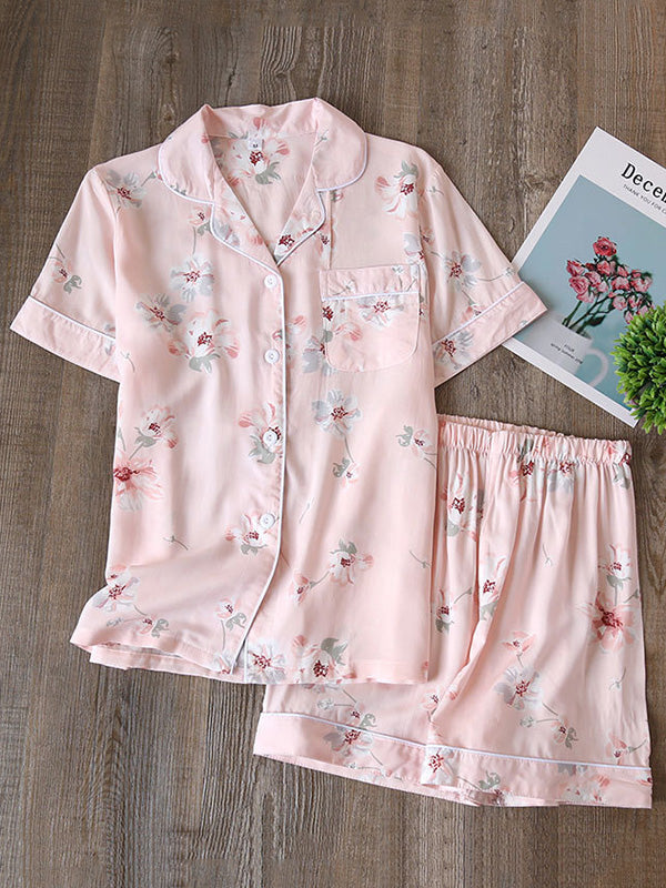 Cotton Short Sleeve Shorts Pajamas