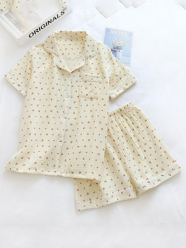 Small Cherry Print Cotton Pajama Set