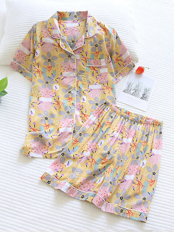 Cotton Short Sleeve Shorts Pajamas