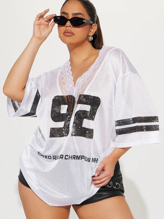 Y2k Streetwear Oversized Lace Mesh Jersey