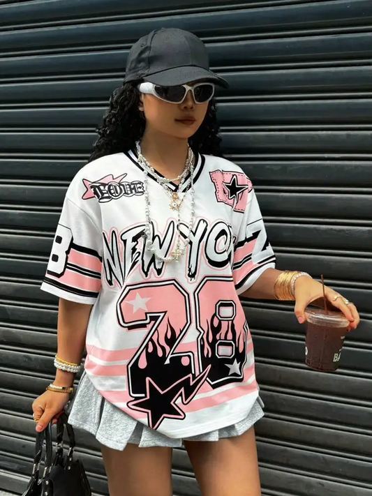 Y2K Football V Neck Jersey Women Sporty