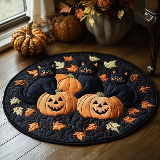 Cat Halloween Quilted Round Mat