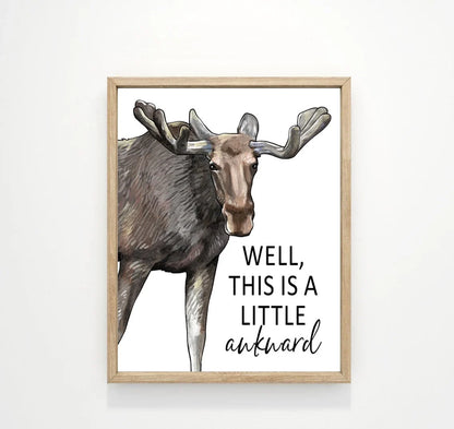 Set of 3 Bathroom Funny Moose, Bear & Deer Canvas