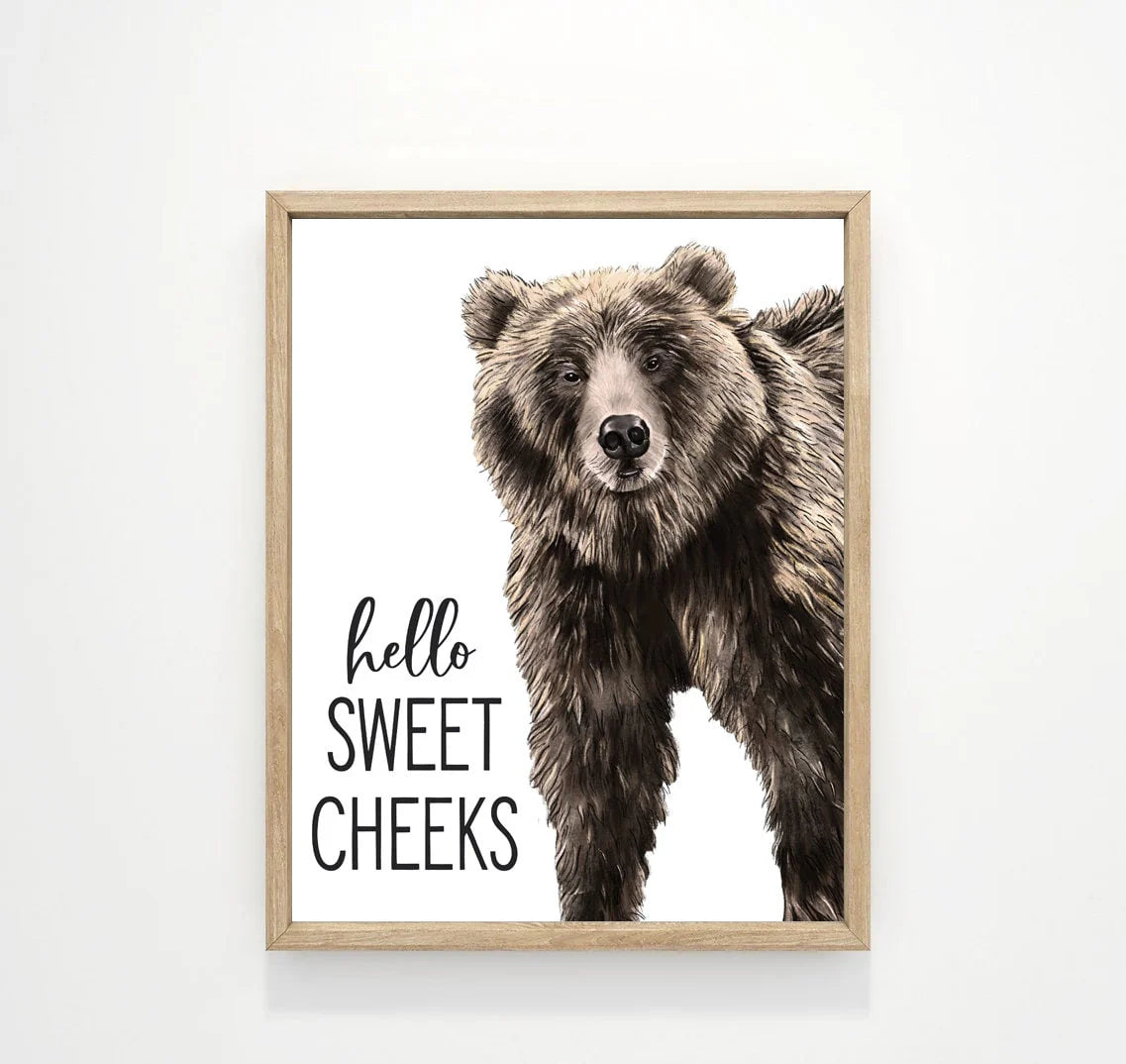 Set of 3 Bathroom Funny Moose, Bear & Deer Canvas